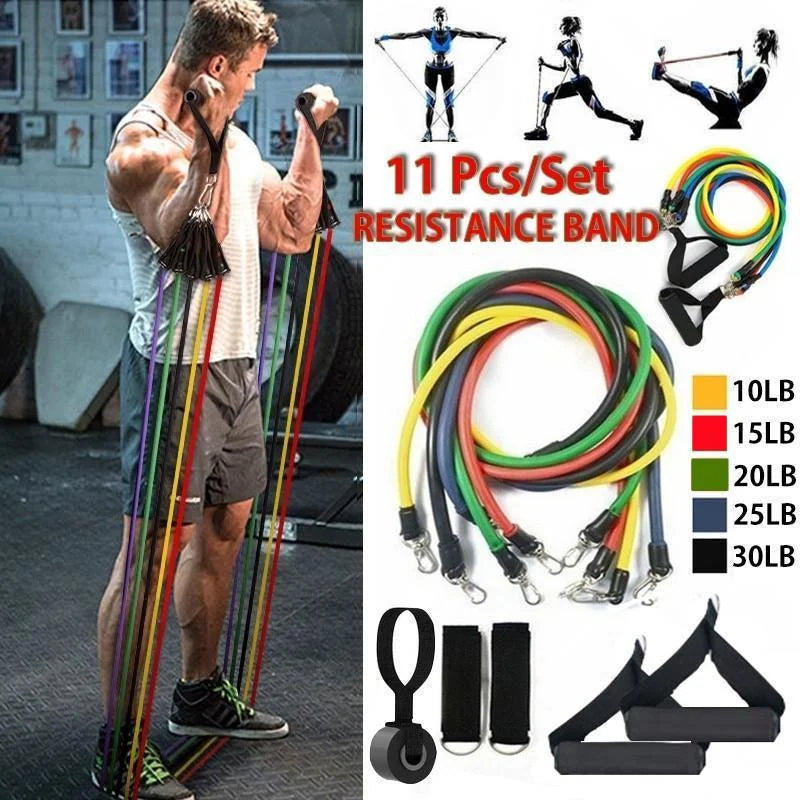 11 Piece Power Resistance Band Set Strength Training Yoga Sports Fitness Band Equipment For Men And Women - Chaudhary Brand Store 
