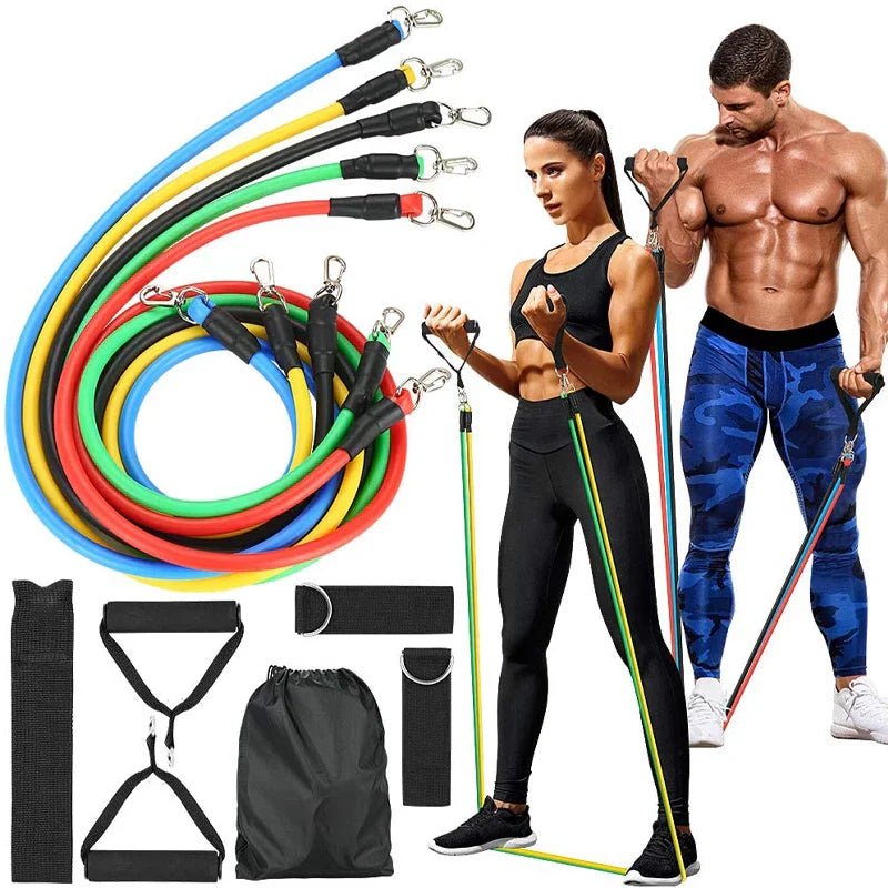 11 Piece Power Resistance Band Set Strength Training Yoga Sports Fitness Band Equipment For Men And Women - Chaudhary Brand Store 