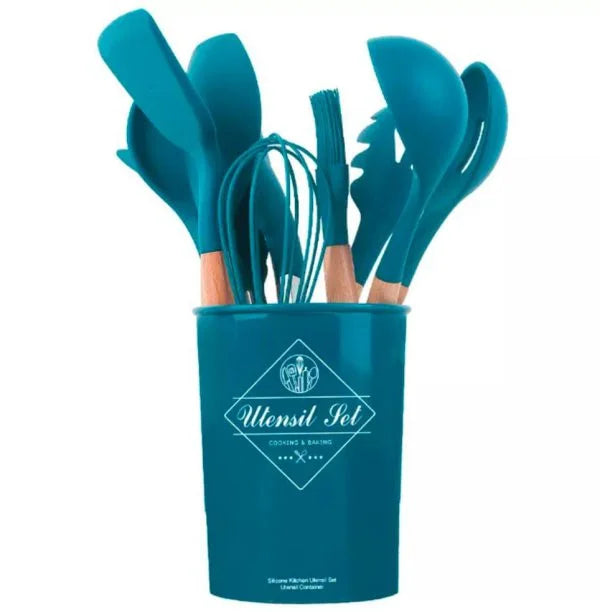 12 Pcs Silicone Kitchen Utensil Set – Non-Stick Cooking Tools with Wooden Handle