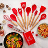 12 Pcs Silicone Kitchen Utensil Set – Non-Stick Cooking Tools with Wooden Handle