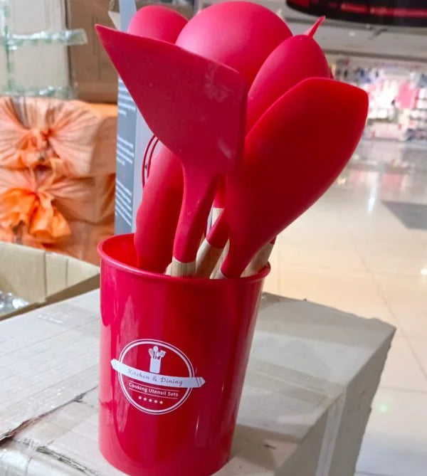 12 Pcs Silicone Kitchen Utensil Set – Non-Stick Cooking Tools with Wooden Handle
