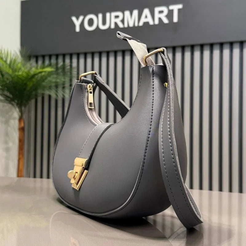 Crescent Luxury Faux Leather Shoulder Bag |  Elegant Handbag for Women