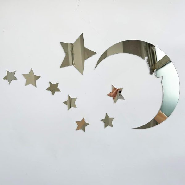 15 Stars And 1 Moon Silver Acrylic Wall Stickers / Stickers Decals For Kids Girls Bedroom Bathroom Playroom - CHAUDHARY BRAND STORE