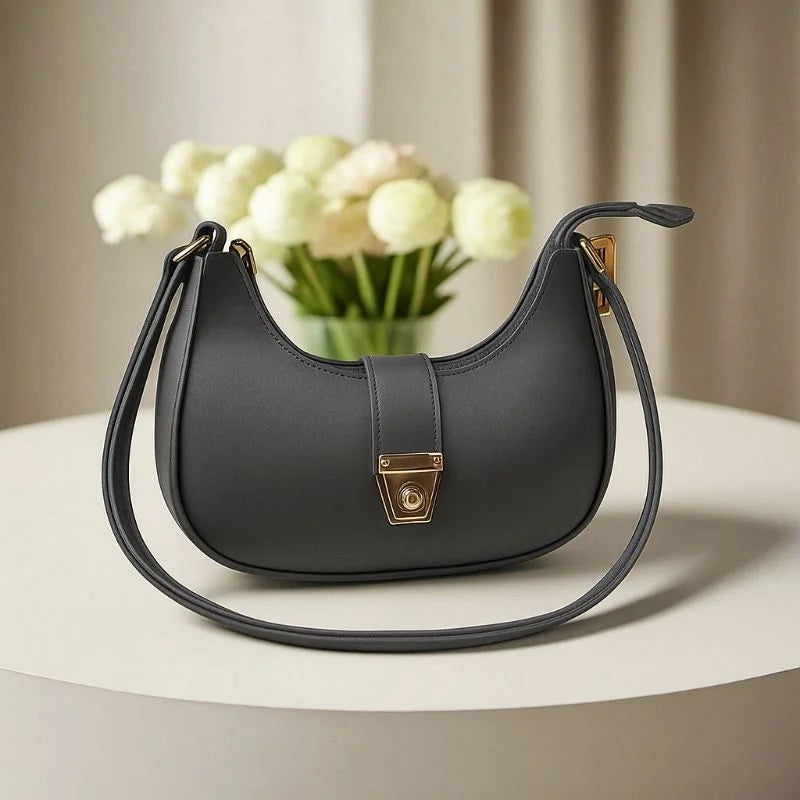 Crescent Luxury Faux Leather Shoulder Bag |  Elegant Handbag for Women