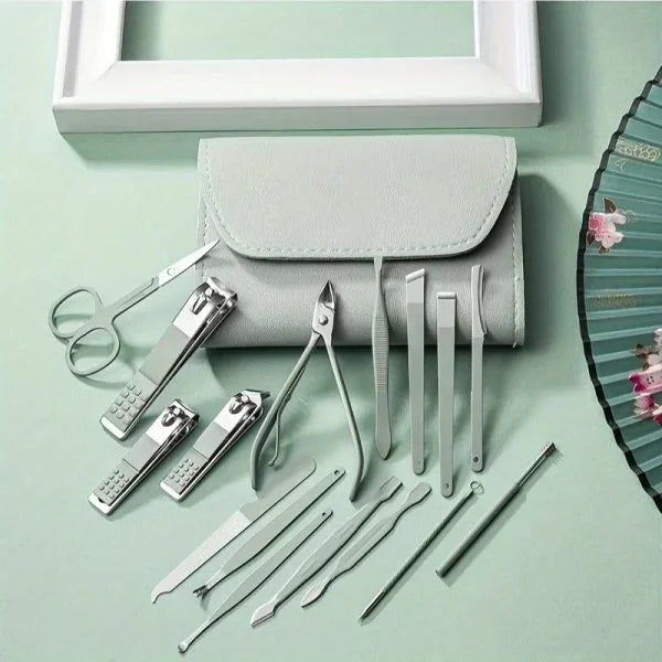16pcs Professional Manicure & Pedicure Set – Nail Clippers, Cuticle Nippers & Grooming Kit with Travel Case