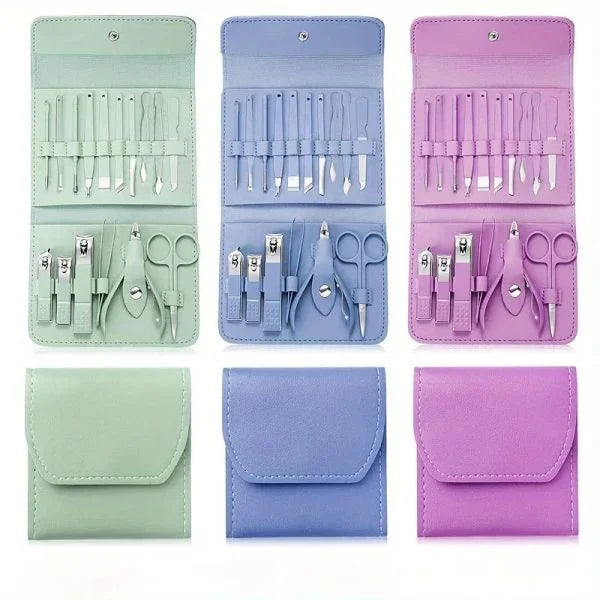 16pcs Professional Manicure & Pedicure Set – Nail Clippers, Cuticle Nippers & Grooming Kit with Travel Case