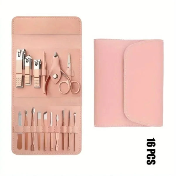 16pcs Professional Manicure & Pedicure Set – Nail Clippers, Cuticle Nippers & Grooming Kit with Travel Case