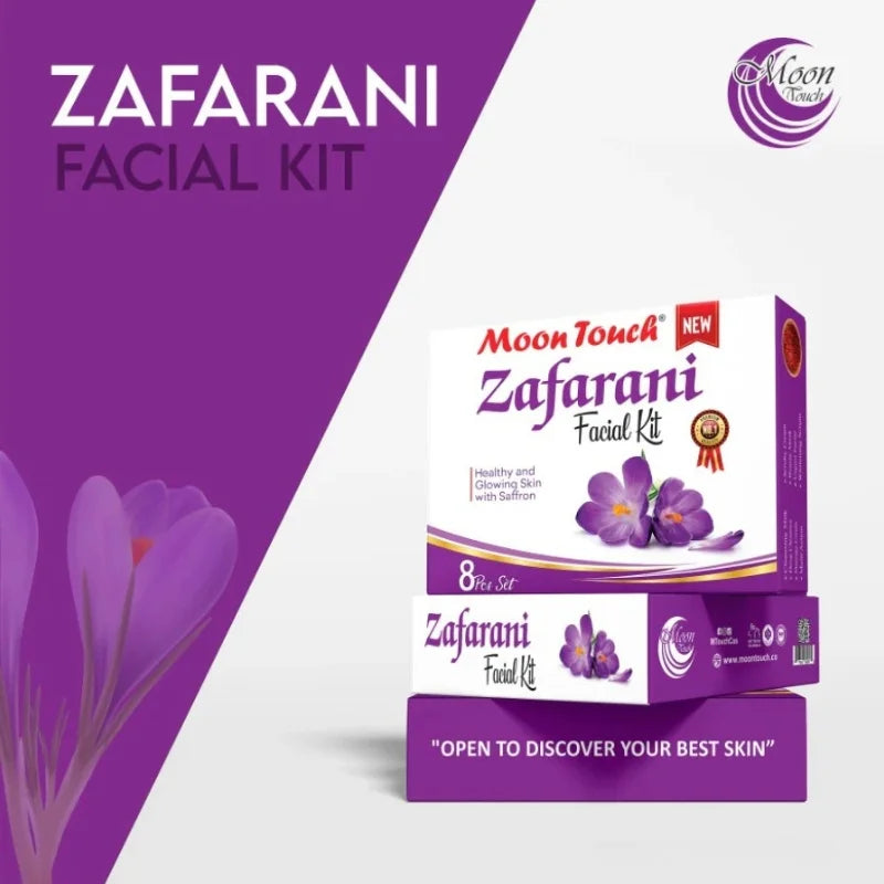 Moon Touch New Zafrani Facial Kit | Saffron Brightening Herbal Facial Set for Glowing Skin (8 Pcs)