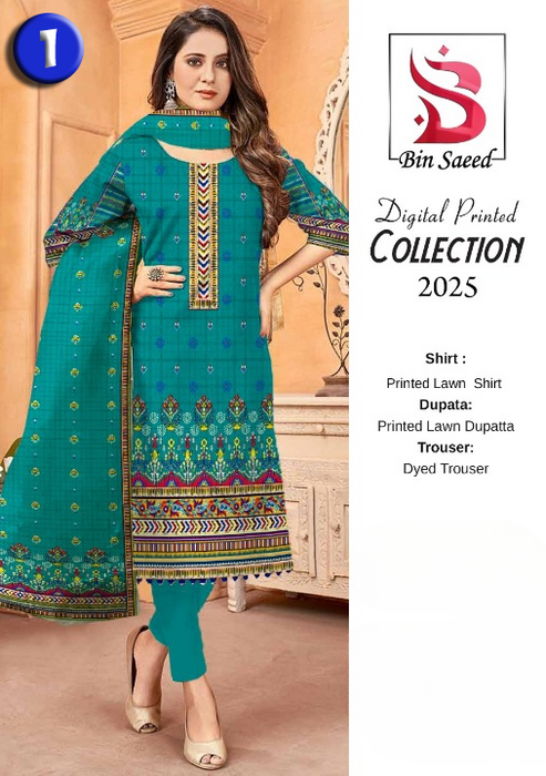 3 Piece Digital Printed Lawn Unstitched Suit - New Collection 2025 for Women!