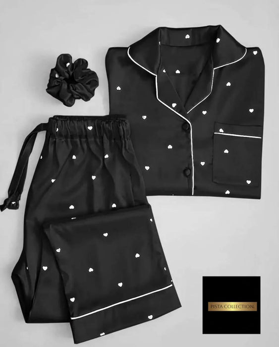 Stylish Printed Silk Night Suit – 2-Piece Set with Cozy Shorts