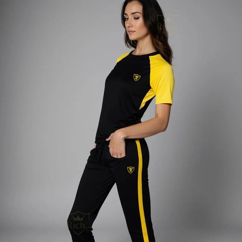 2 Pcs Men's Micro Printed Yellow Black Track Suit - Chaudhary Brand Store 