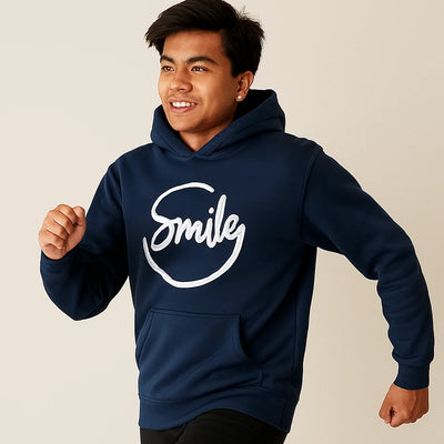 Navy Blue Smile Hoodie for Men – Premium Quality, Stylish Design & Machine Washable (Large)
