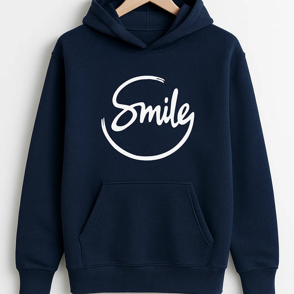 Navy Blue Smile Hoodie for Men – Premium Quality, Stylish Design & Machine Washable (Large)