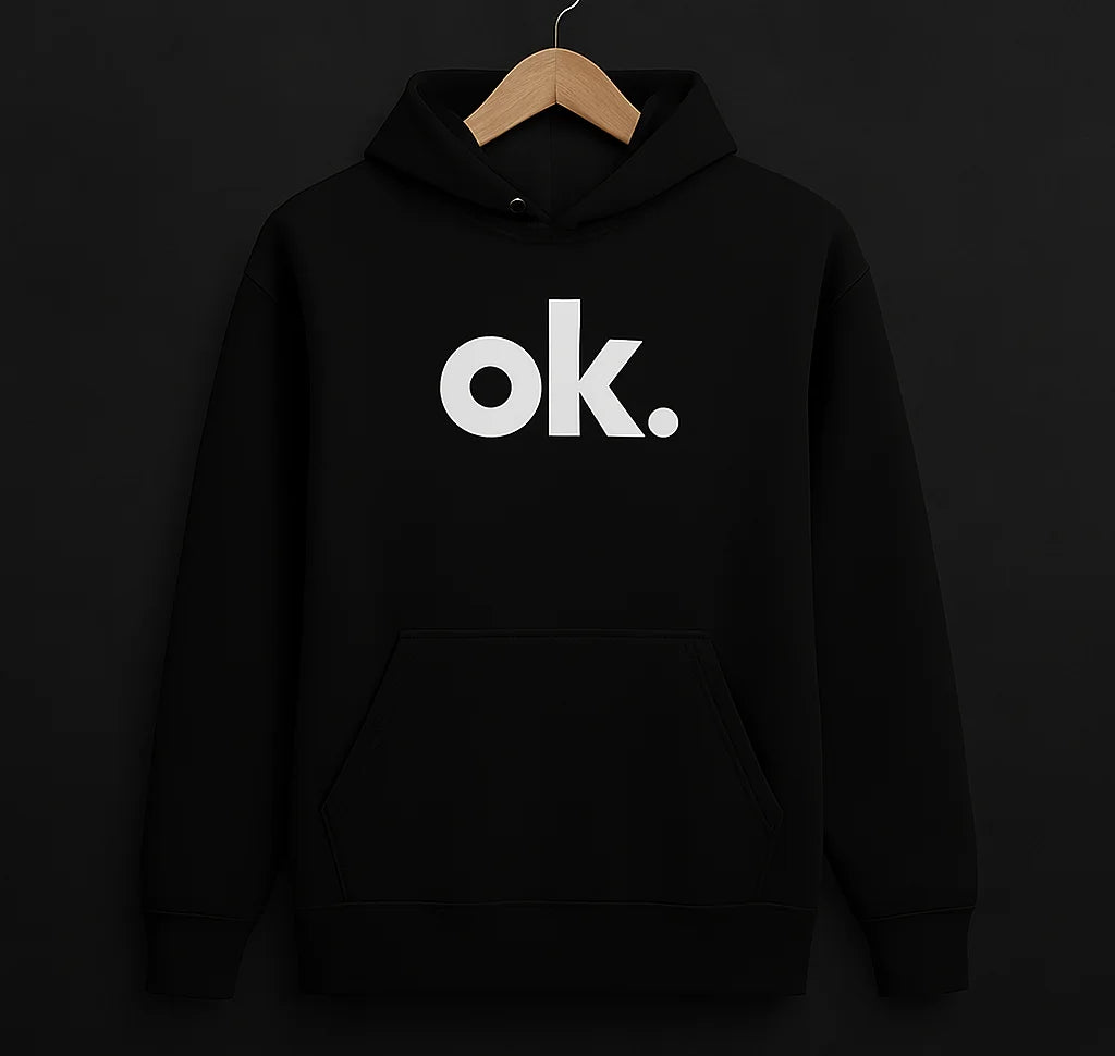 OK Printed Black Hoodie – New Summer Collection for Men & Boys | Comfortable, Stylish & Trendy Casual Wear (L)