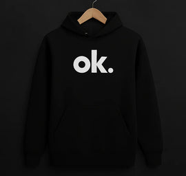 OK Printed Black Hoodie – New Summer Collection for Men & Boys | Comfortable, Stylish & Trendy Casual Wear (L)