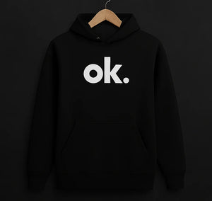 OK Printed Black Hoodie – New Summer Collection for Men & Boys | Comfortable, Stylish & Trendy Casual Wear (L)