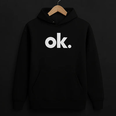 OK Printed Black Hoodie – New Summer Collection for Men & Boys | Comfortable, Stylish & Trendy Casual Wear (L)