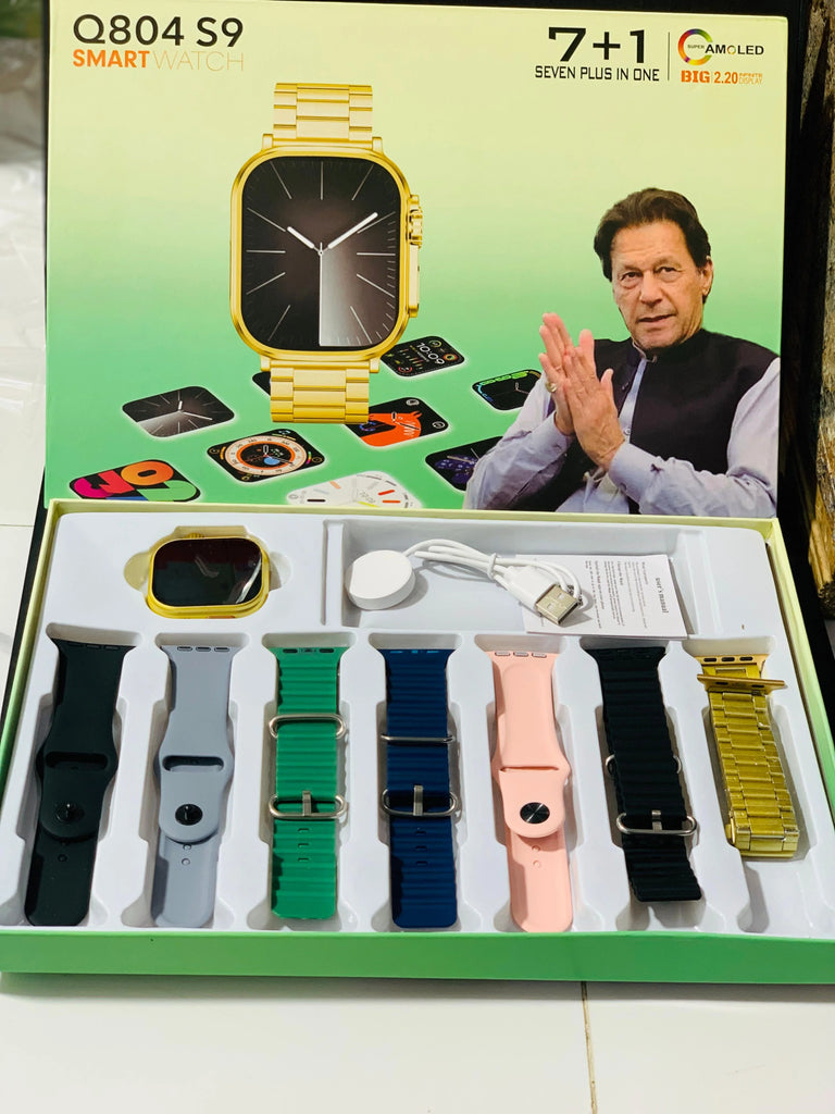 Q804 Imran Khan New Model Watch – Golden Color with 7 Straps & Original Metal Strap