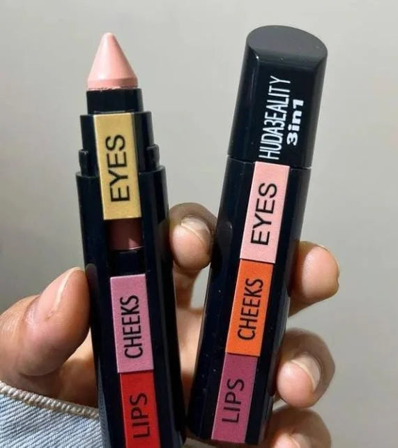 Huda Beauty 3 in 1 Professional Eyes, Cheeks & Lips Set – Multipurpose Lipsticks with Smooth Texture(Pack Of 3 Set)