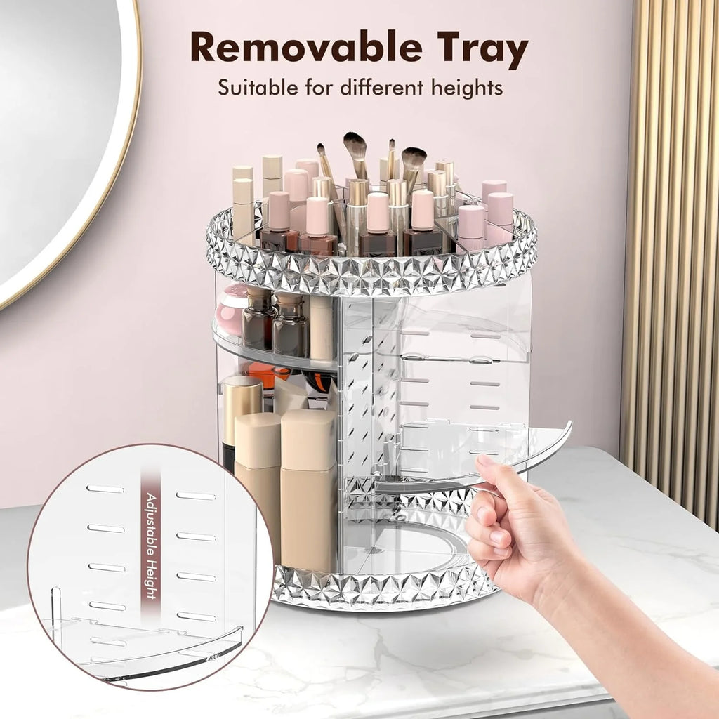 360° Rotating Acrylic Makeup Organizer – Multi-Tier Cosmetic Storage Box with Diamond-Cut Design - Chaudhary Brand Store 