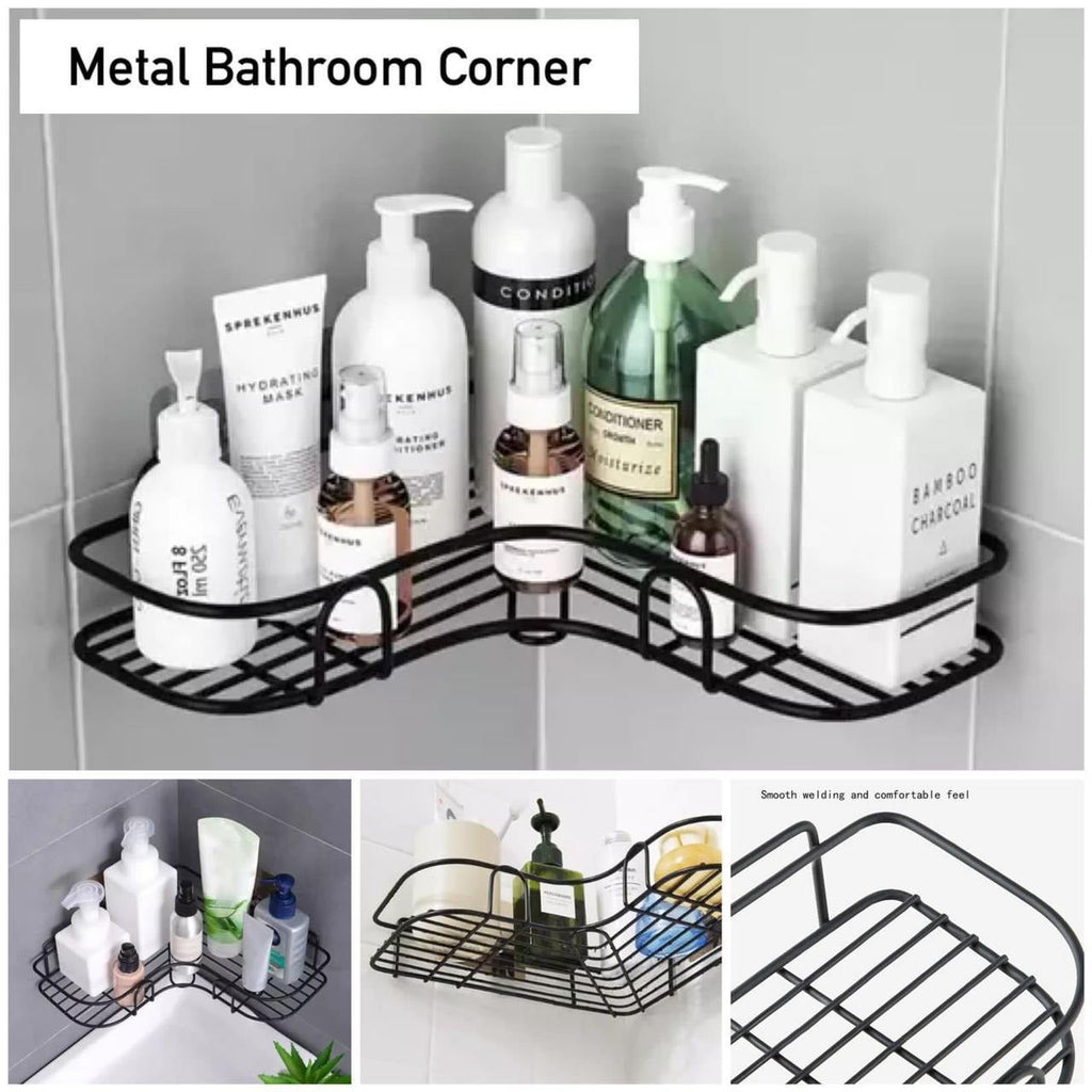 Wall Corner Rack with 2 Self-Adhesive Screws | Stainless Steel Bathroom & Kitchen Storage Shelf