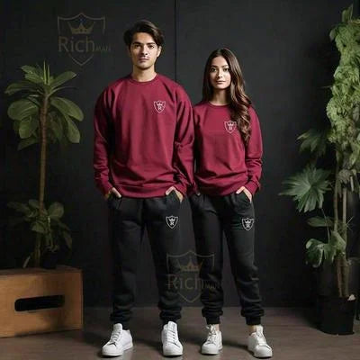 2 Pcs Unisex Fleece Plain Track Suit – Comfortable Sweatshirt & Jogger Set for Everyday Wear - Chaudhary Brand Store 