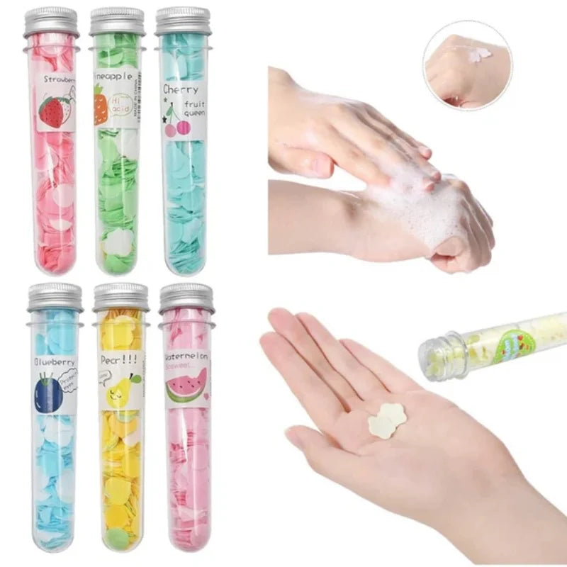 Portable Disposable Soap Paper Flakes in Flower Tube Bottle | Travel-Friendly Handwashing Sheets for Outdoor & Daily Use Pack Of 3
