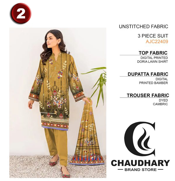 🌼 3 Pcs Lawn Unstitched Fabric – Casual Wear Collection! 🌼