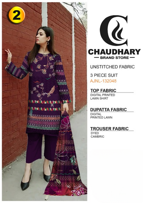 3 Piece Digital Printed Lawn Ladies Unstitched Suit New Collection - CHAUDHARY BRAND STORE