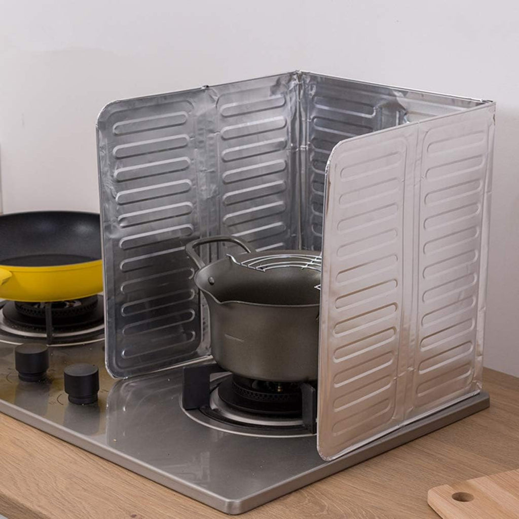 3-Sided Oil Proof Aluminum Foil Splatter Guard | Foldable Heat Insulation for Kitchen Stove | Silver