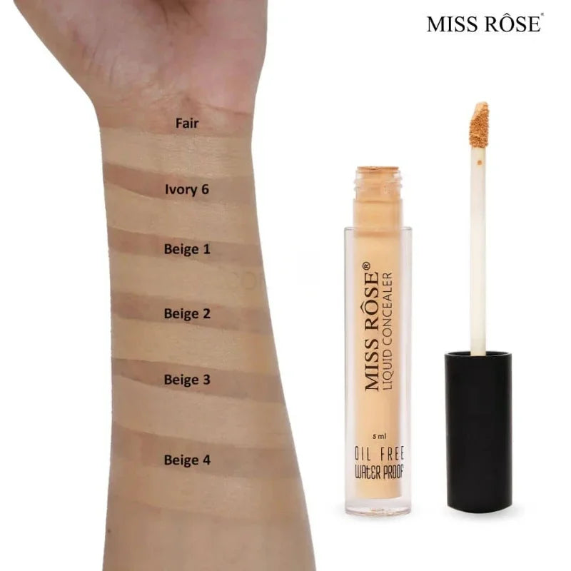 MISS ROSE Liquid Concealer | Fair & Ivory 6 | Waterproof High-Coverage Formula (5ml) Pack of 2