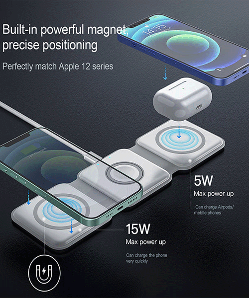 3 in 1 Magnetic Wireless Charger 15W Fast Charging