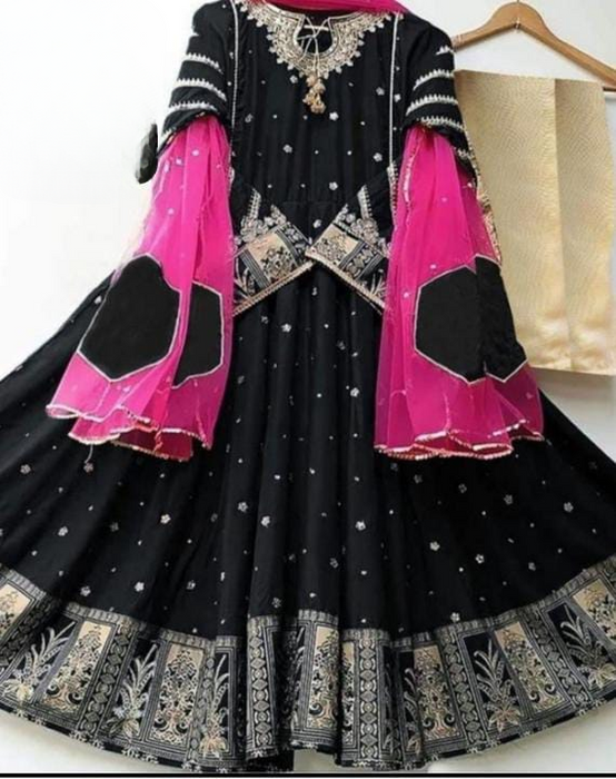 3pcs Neck,border Heavy Embroidery With Two Colours Dupatta