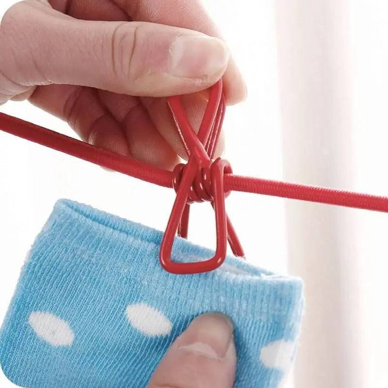 Portable Drying Rope with 12 Clips & 2 Hooks | Travel Clothesline for Indoor & Outdoor Use