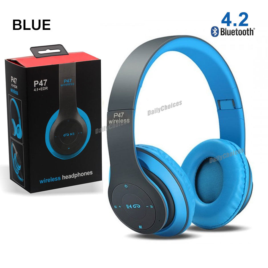 P47 Wireless Headphones | Bluetooth Foldable Headset | Stereo Sound | FM Radio & TF Card Support | Built-in Microphone