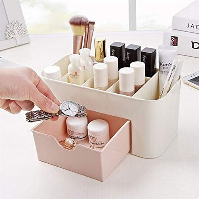 Plastic Makeup Organizer with Drawer | Desktop Cosmetics & Makeup Brush Storage Box | Office & Stationery Organizer