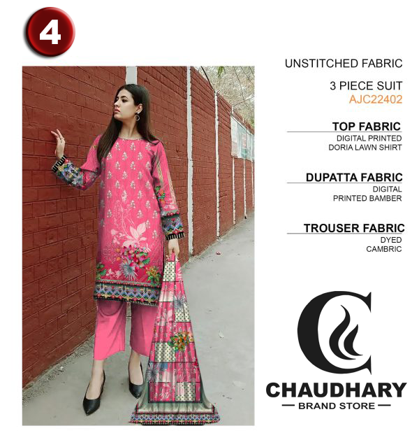 🌼 3 Pcs Lawn Unstitched Fabric – Casual Wear Collection! 🌼 - CHAUDHARY BRAND STORE