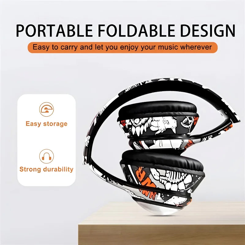 AKZ-36 Creative Graffiti Wireless Headphones | Bluetooth 5.3, Hi-Fi Sound, FM Radio & TF Card
