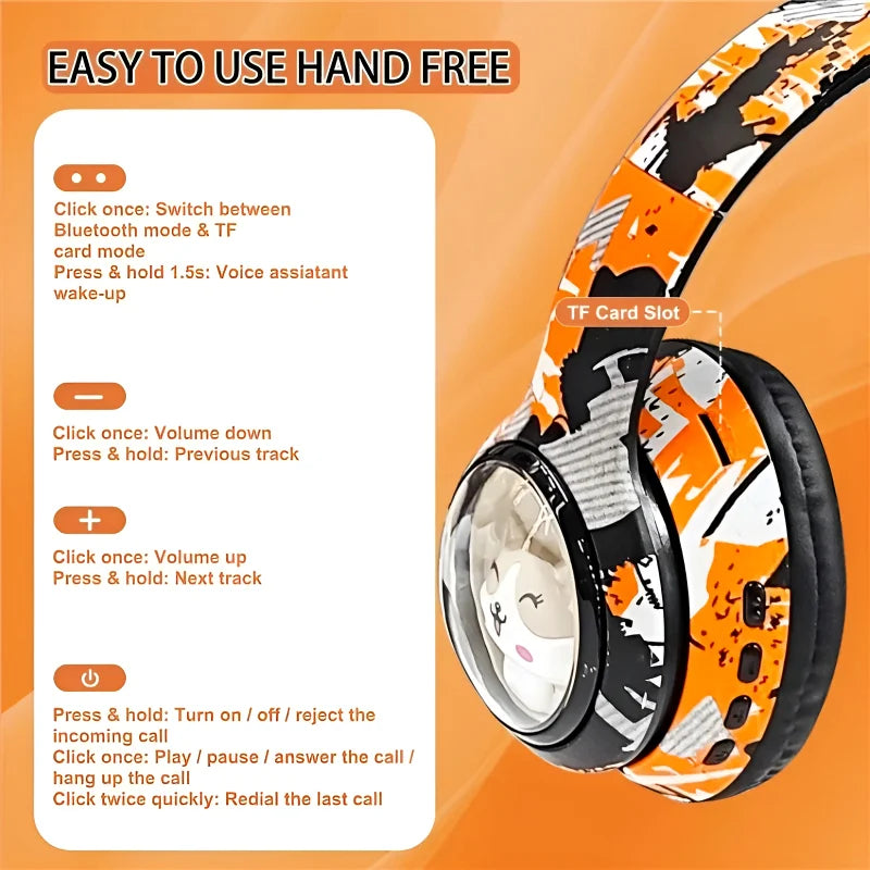 AKZ-36 Creative Graffiti Wireless Headphones | Bluetooth 5.3, Hi-Fi Sound, FM Radio & TF Card