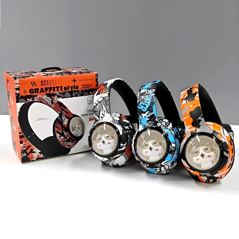 AKZ-36 Creative Graffiti Wireless Headphones | Bluetooth 5.3, Hi-Fi Sound, FM Radio & TF Card