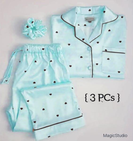 Stylish Printed Silk Night Suit – 2-Piece Set with Cozy Shorts