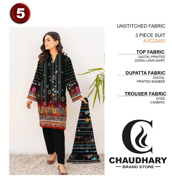 🌼 3 Pcs Lawn Unstitched Fabric – Casual Wear Collection! 🌼 - CHAUDHARY BRAND STORE