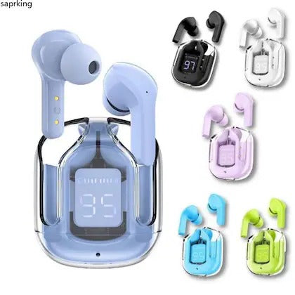 Air31 Earbuds Wireless | Crystal Transparent Bluetooth 5.3 | LED Display | Heavy Bass Stereo Sound