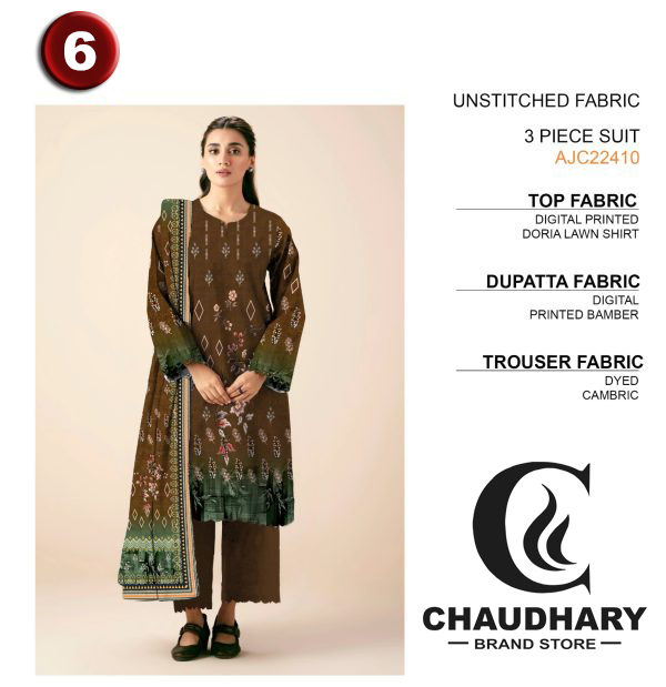 🌼 3 Pcs Lawn Unstitched Fabric – Casual Wear Collection! 🌼 - CHAUDHARY BRAND STORE