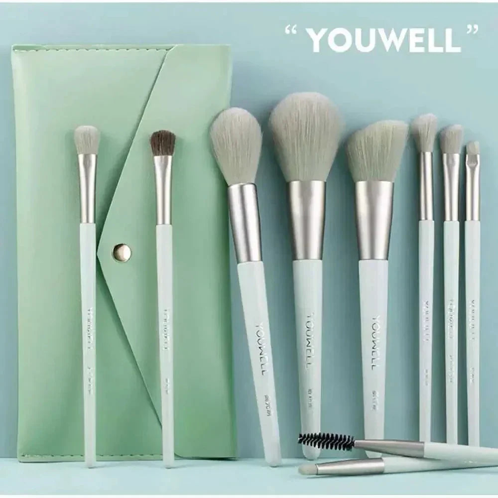 7 Pcs Makeup Brush Set Complete Lip Brush Eye Shadow Loose Powder Brush Beauty Tools With Pouch (green) - Chaudhary Brand Store 
