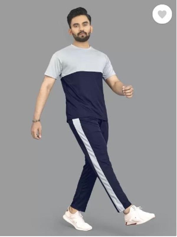 Men's Printed Polyester Track Suit – 2 Pcs Stylish Grey Set