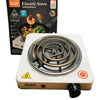 White RAF R.8010B Electric Stove Hot Plate and Cooker with 1000W Power, Thermostat, and Uniform Heating