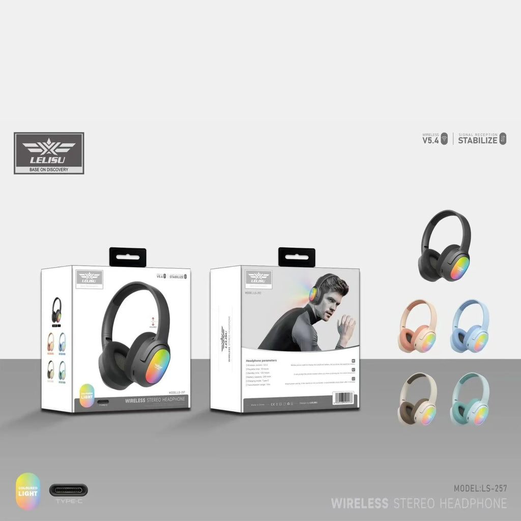 Lelisu LS-257 Wireless Stereo Headphones Bluetooth 5.4 | Over-Ear | LED Lights | Type-C Charging