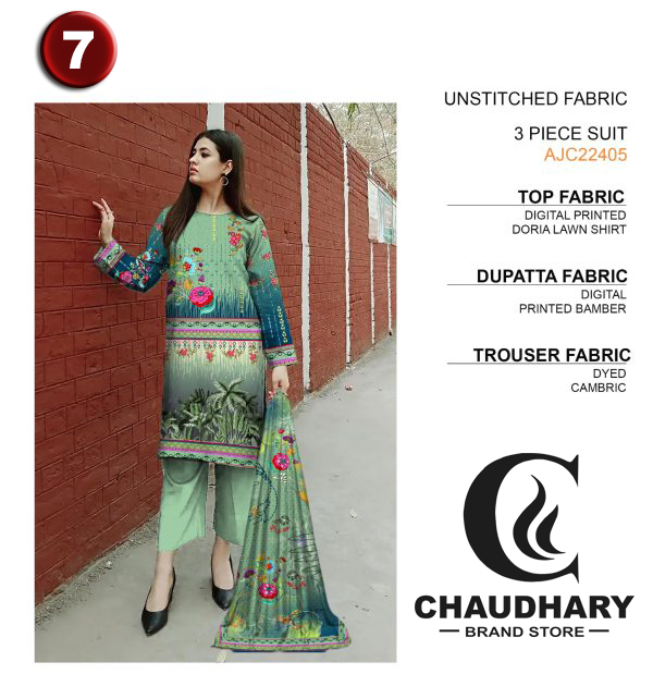 🌼 3 Pcs Lawn Unstitched Fabric – Casual Wear Collection! 🌼 - CHAUDHARY BRAND STORE