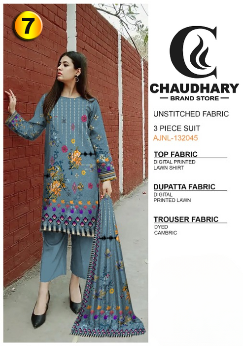 3 Piece Digital Printed Lawn Ladies Unstitched Suit New Collection